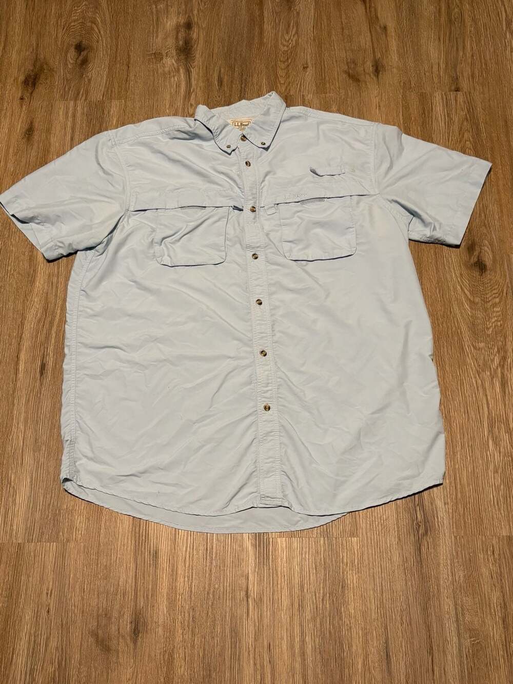 LL Bean Fishing Shirt Size XL Tall Blue Nylon Blend Short Sleeve